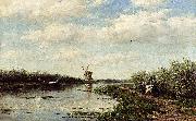 Willem Roelofs Figures On A Country Road Along A Waterway oil painting on canvas